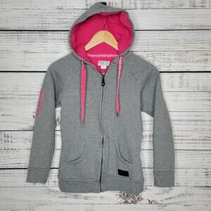 Dover Saddlery Full Zip Fleece Sweatshirt Jacket with Hood Grey Pink | XS